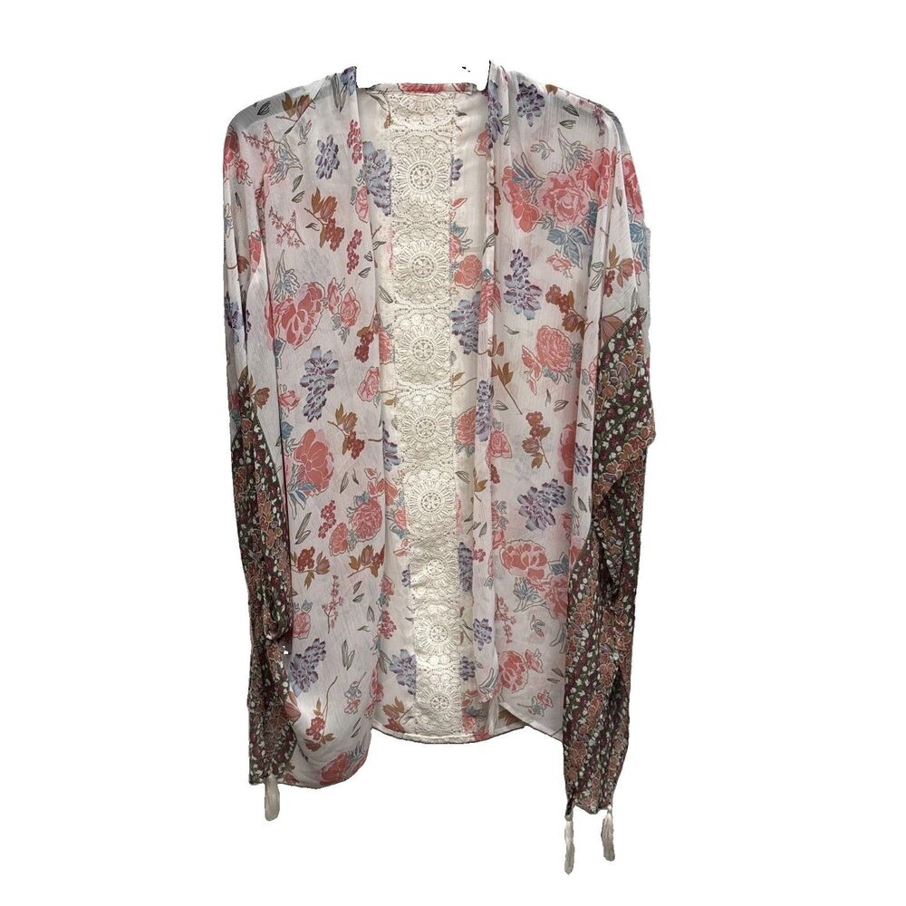 Time and Tru Women Kimono Shawl One Size Sheer Mixed Floral Print Cottage Core